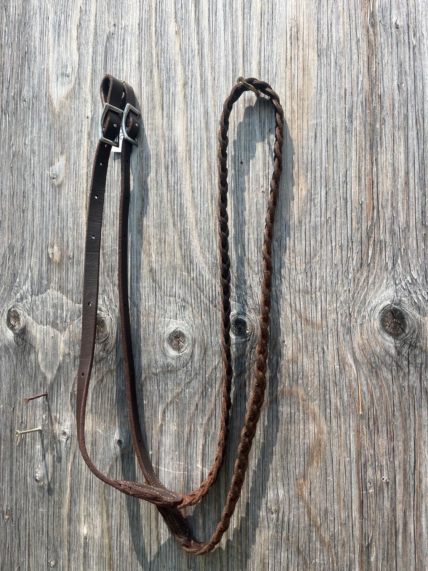 Oiled adjustable leather barrel reins