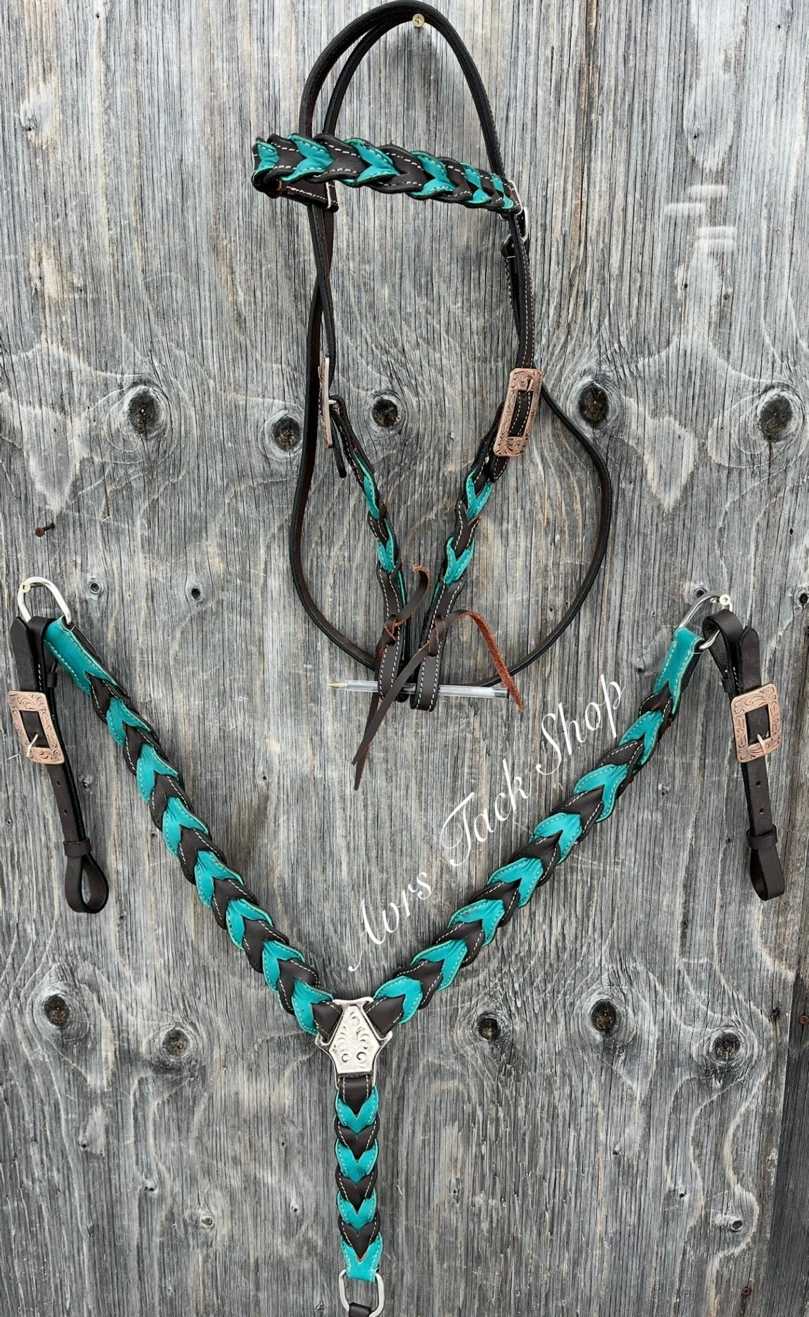 Teal braided browband tack set
