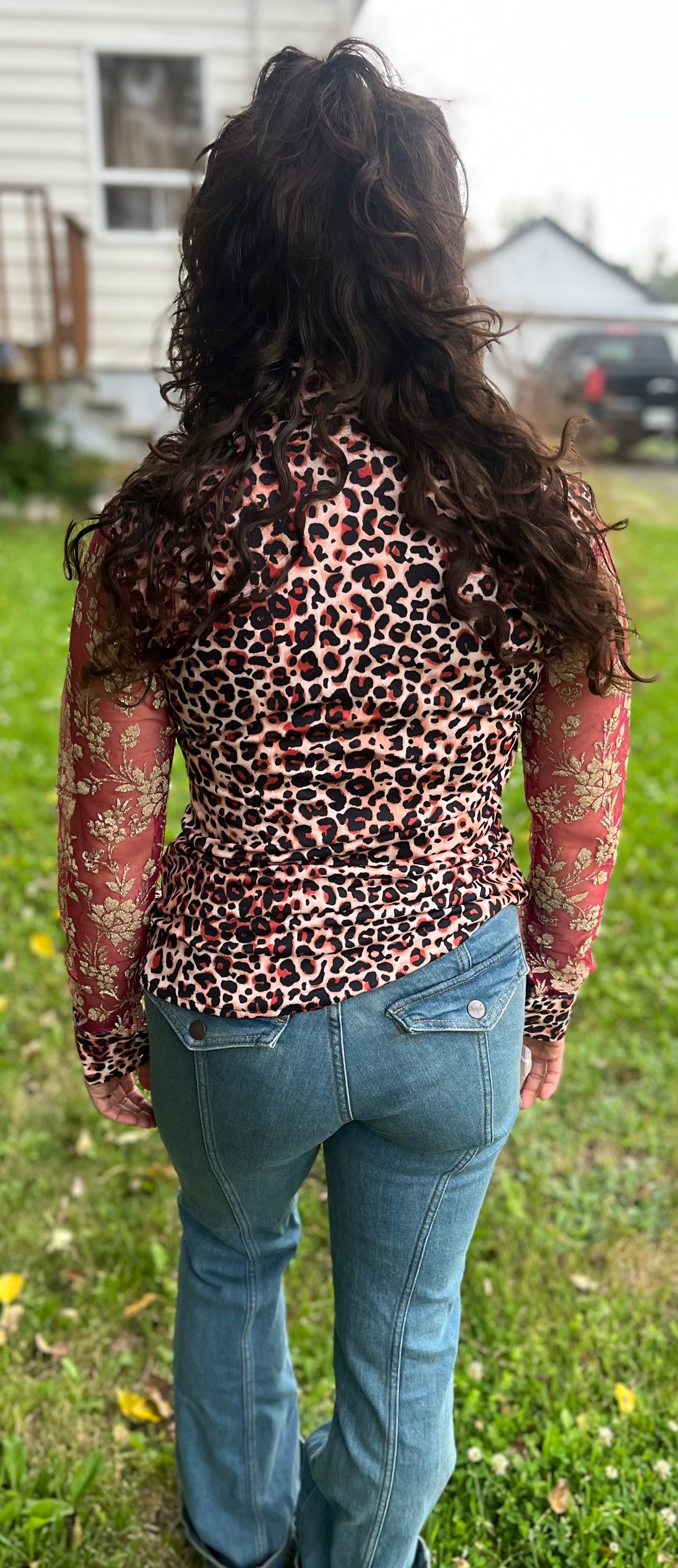 Leopard and lace, berry button up