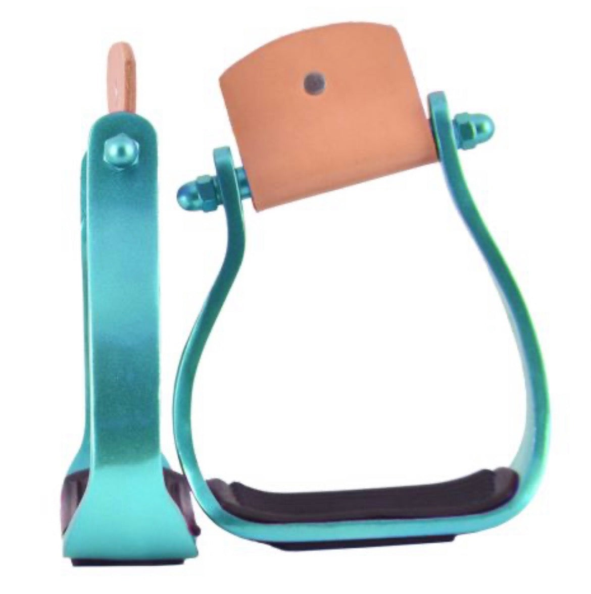 Teal angled barrel stirrups