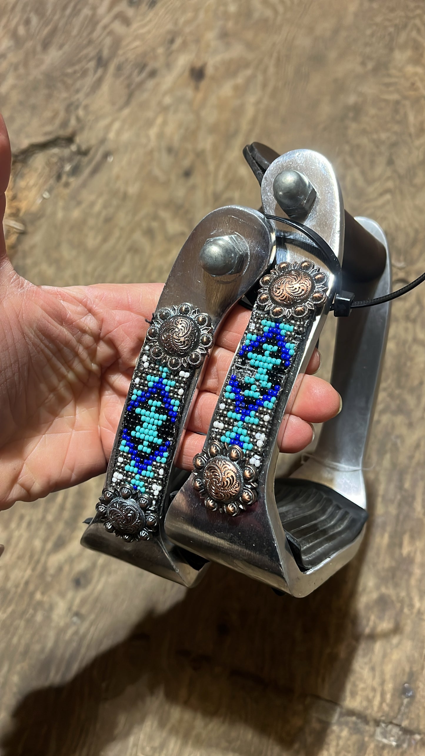 Beaded barrel stirrups missing some beads