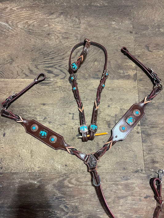 Teal braided one ear tack set