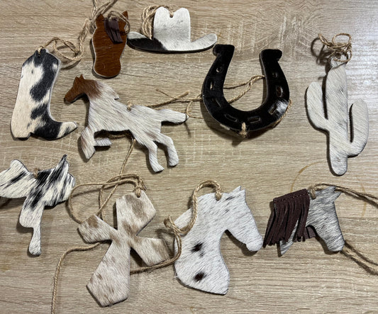 Hair on cowhide ornaments / saddle tie on charms sold assorted only as cowhides vary