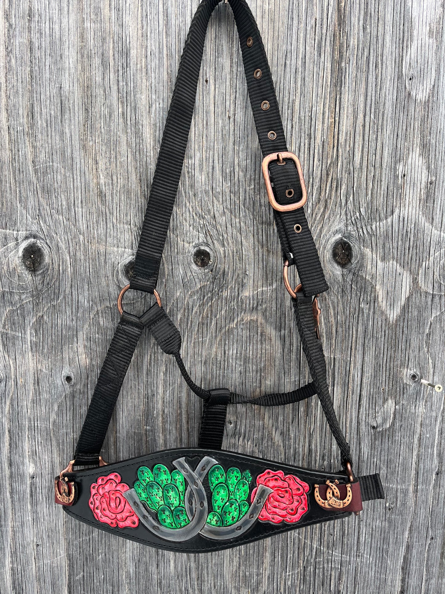 Horseshoe rose bronc halter