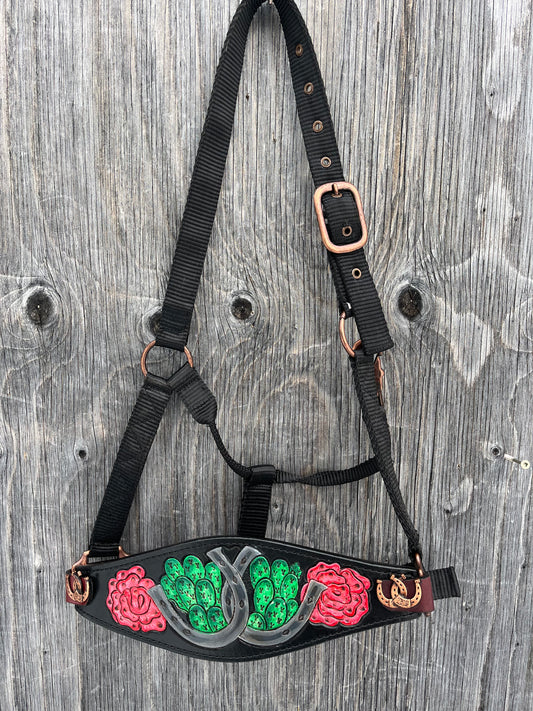 Horseshoe rose bronc halter