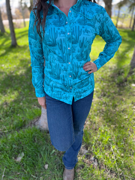 Desert cowboy, teal. Sizing in description