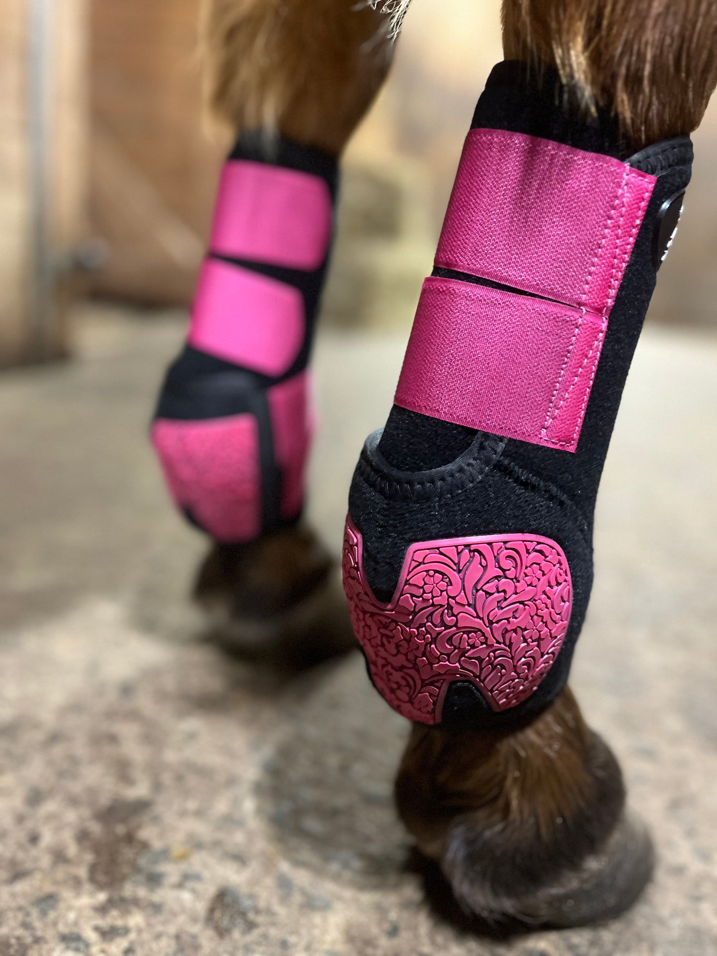 Black and rasberry Legacy style sport boots - front