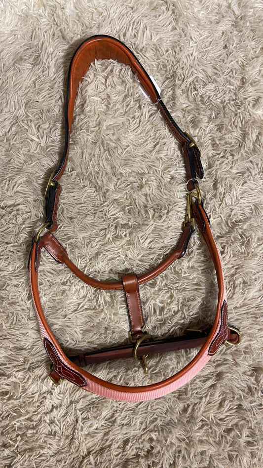 Full size Anatomic leather halter with pink nylon