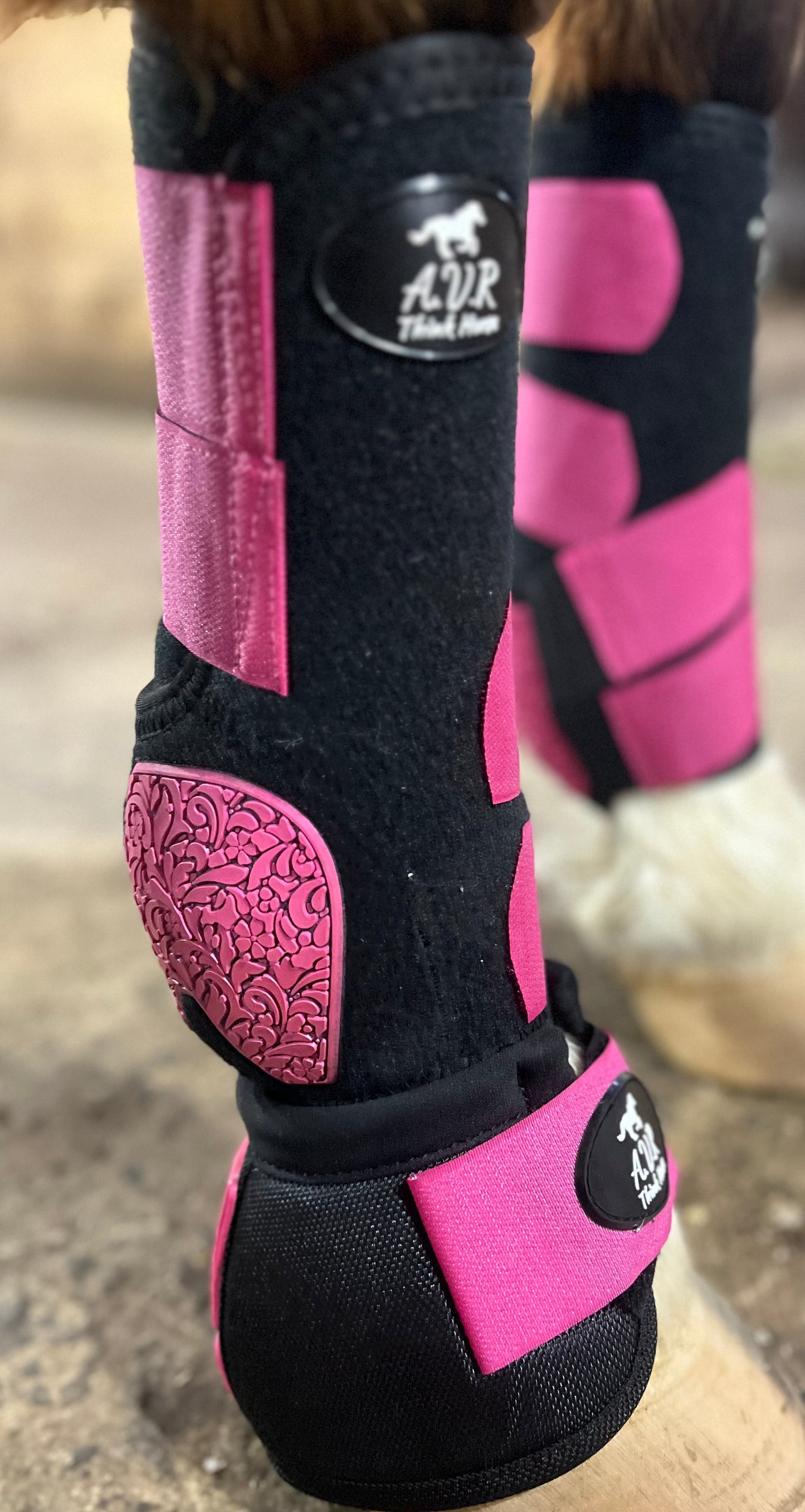 Black and rasberry Legacy style sport boots - front