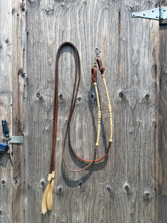 Rawhide and leather reins with snaps