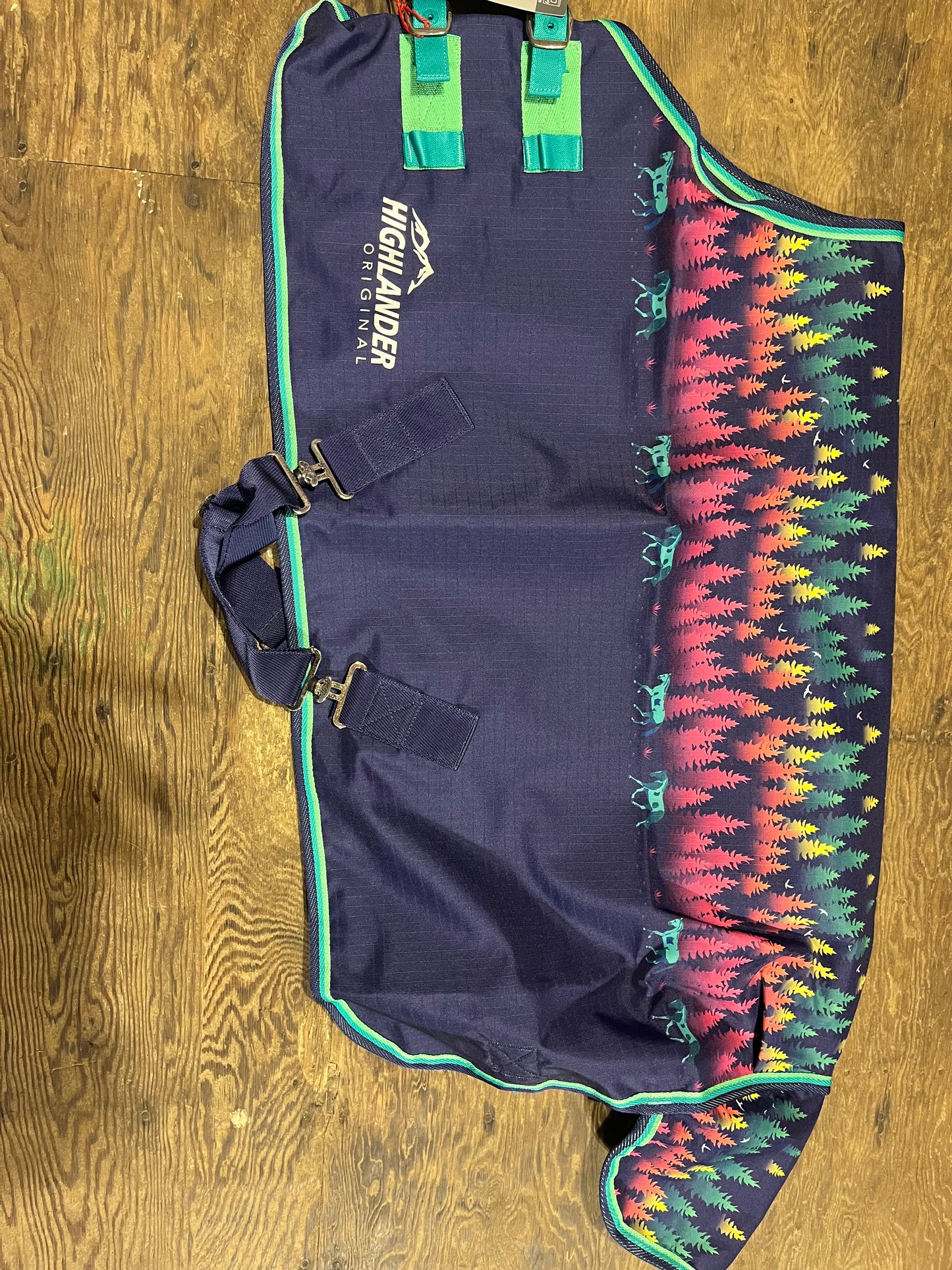 39” navy forest horse print mini rainsheet