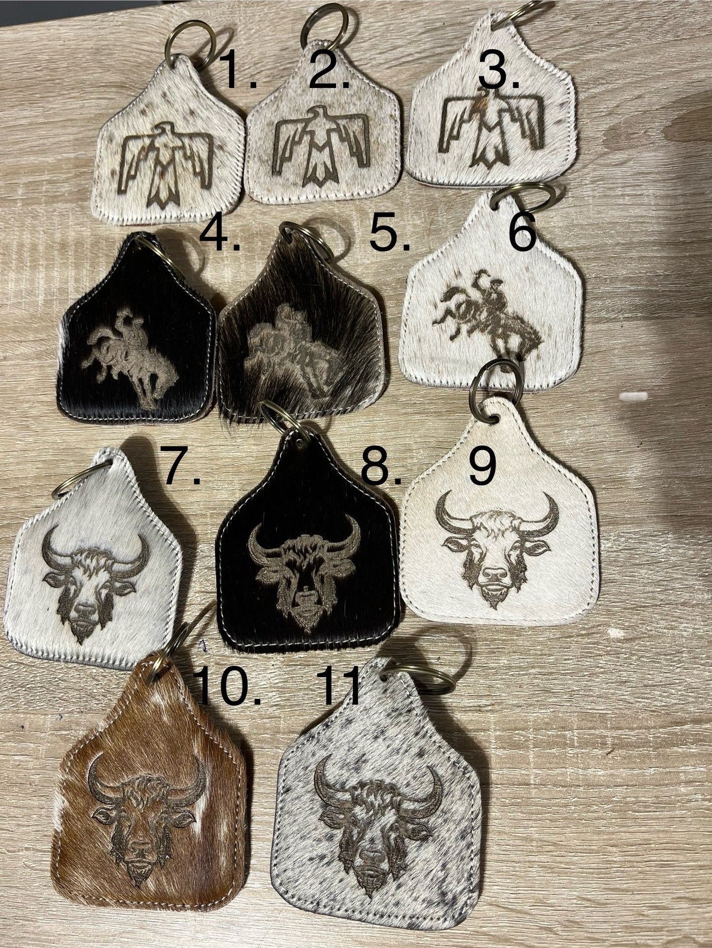 Hair on cowhide cow tag keychain / accessory