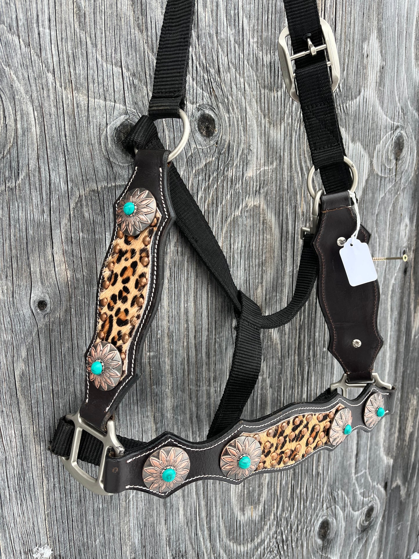 Cheetah bronc halter with nose and cheeks