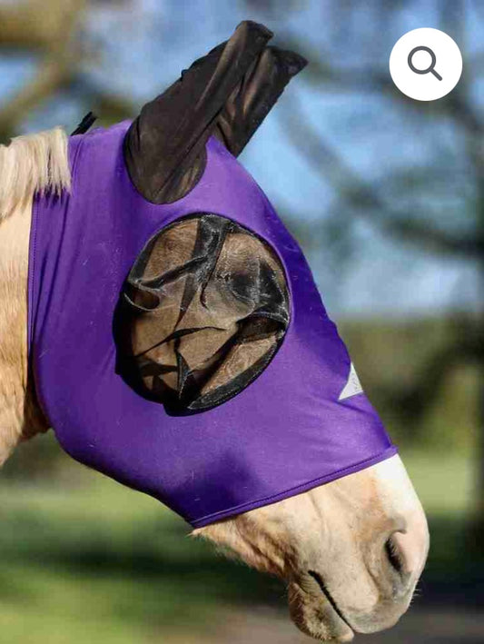 Purple Cob stretch lycra fly mask with ears