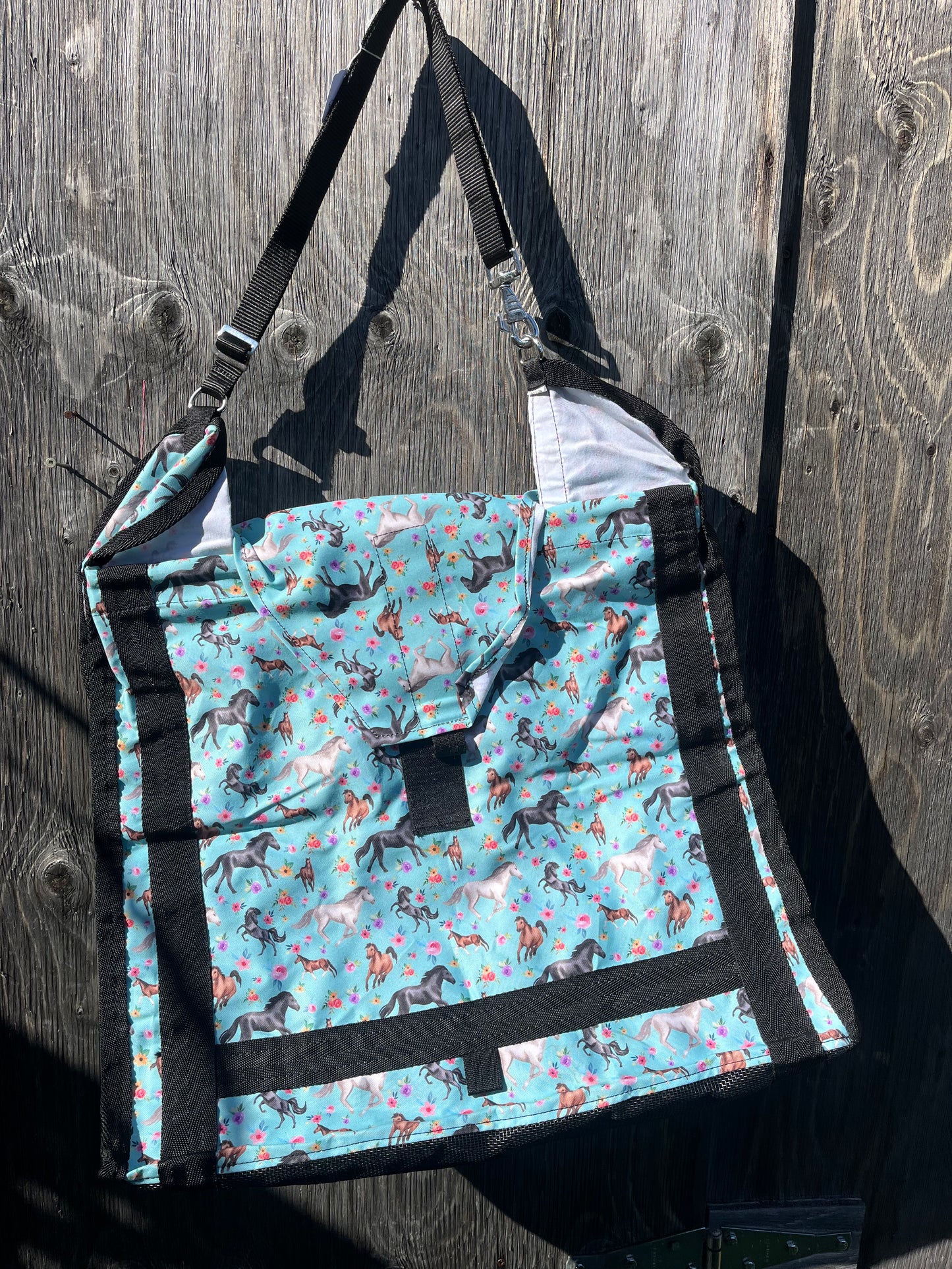 Horse print top load hay bag