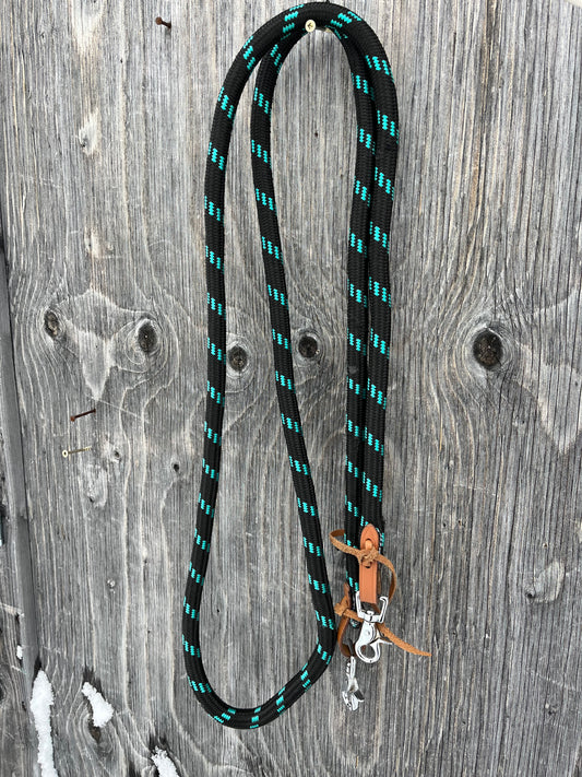 Black and teal clip on reins with snaps