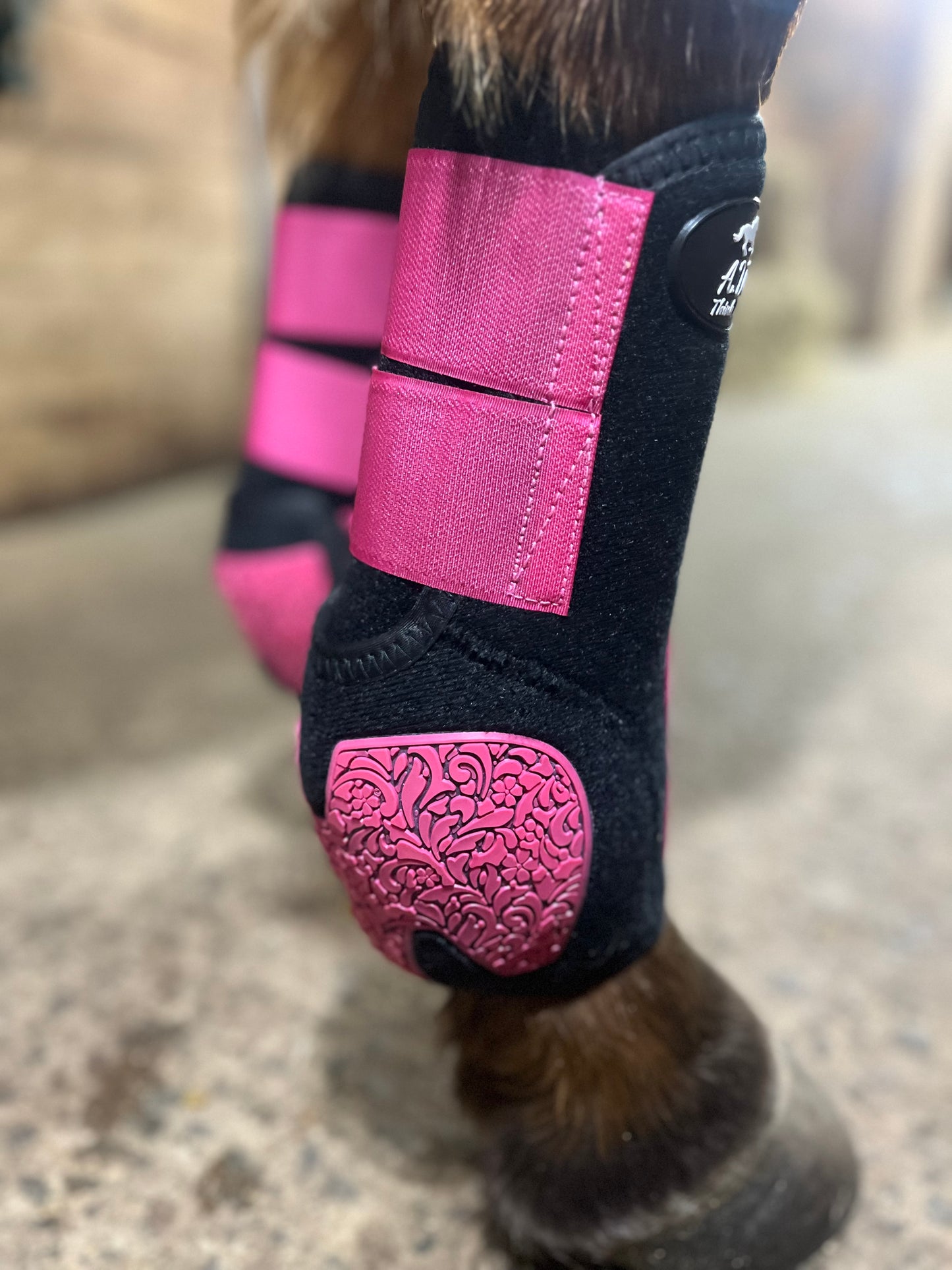 Black and rasberry Legacy style sport boots - front