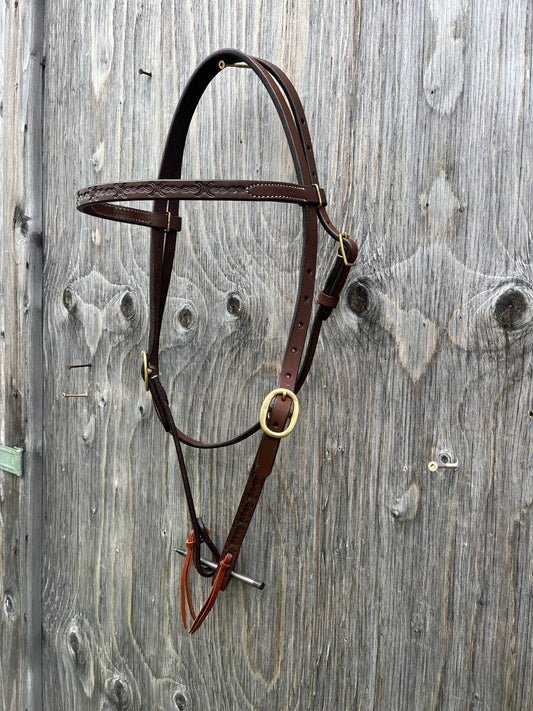 Barbwire tooled oiled headstall