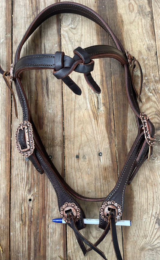Supple leather futurity know copper hardware browband headstall