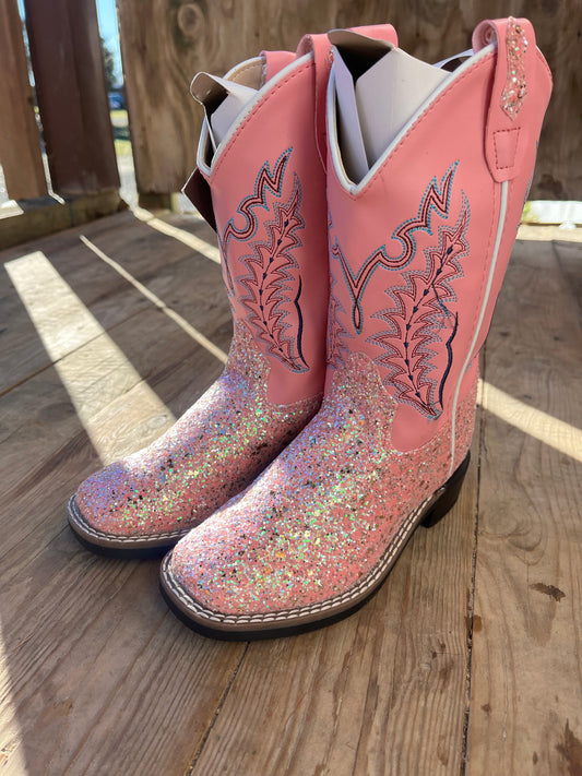 Pink sparkle girls cowboy boots