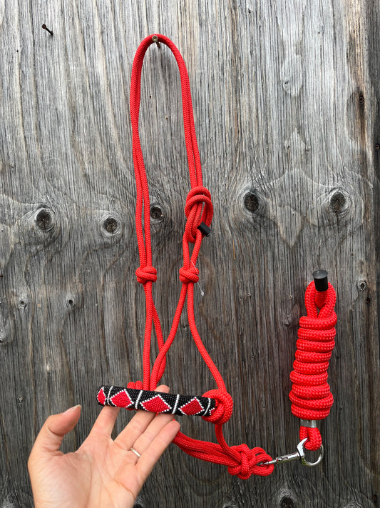 Red *Assorted only* beaded rope nose halters. Beaded nose will differ.