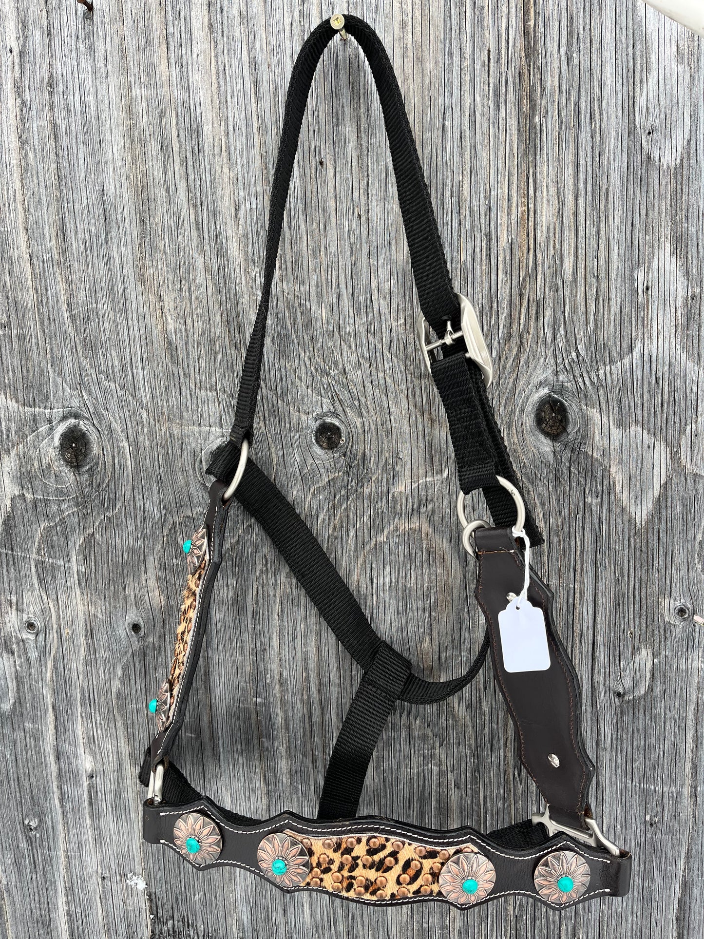 Cheetah bronc halter with nose and cheeks