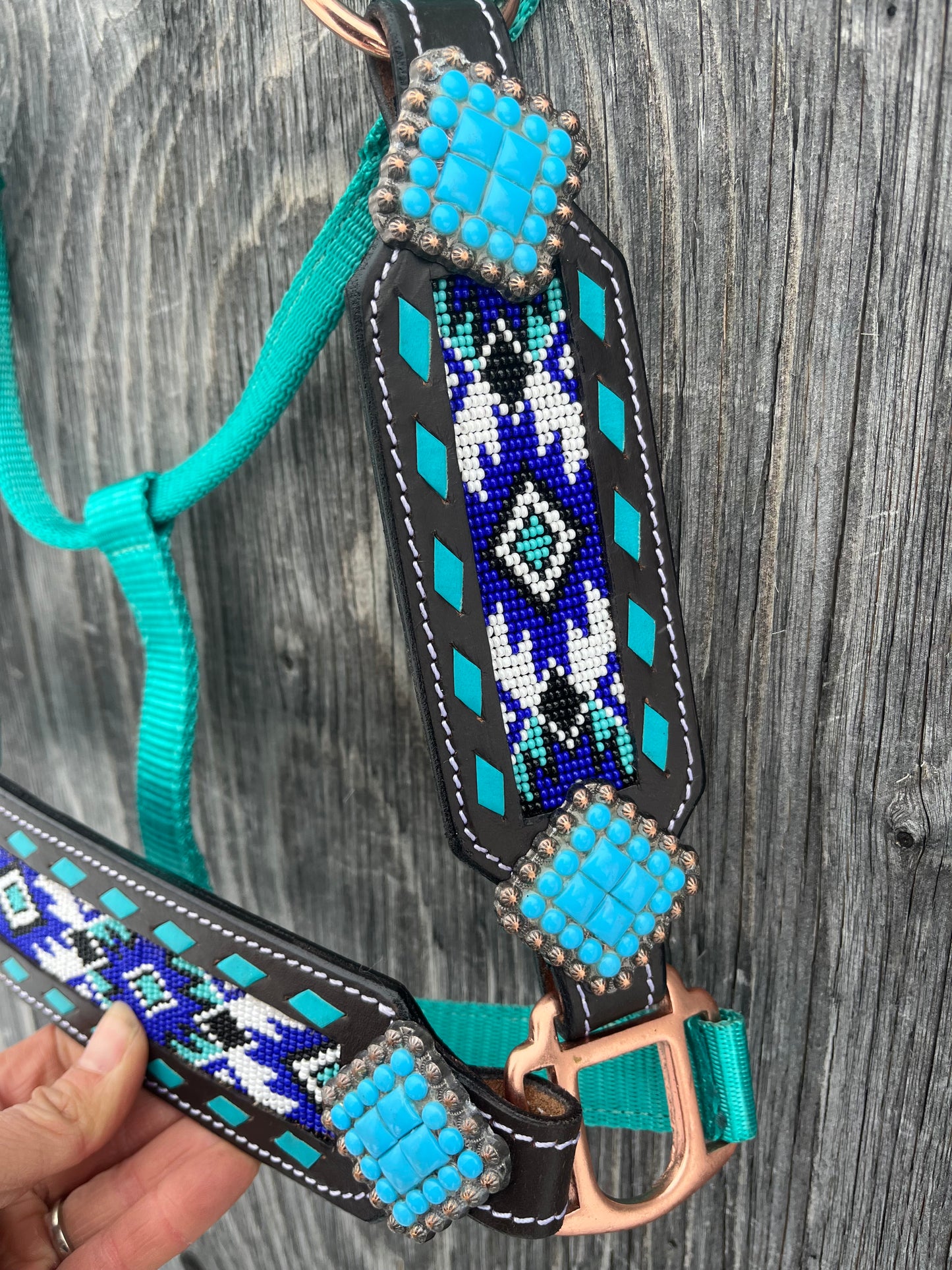 Beaded Bronc noseband halters with matching cheeks