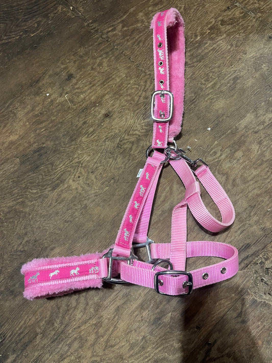 Pink horse print halter with fleece