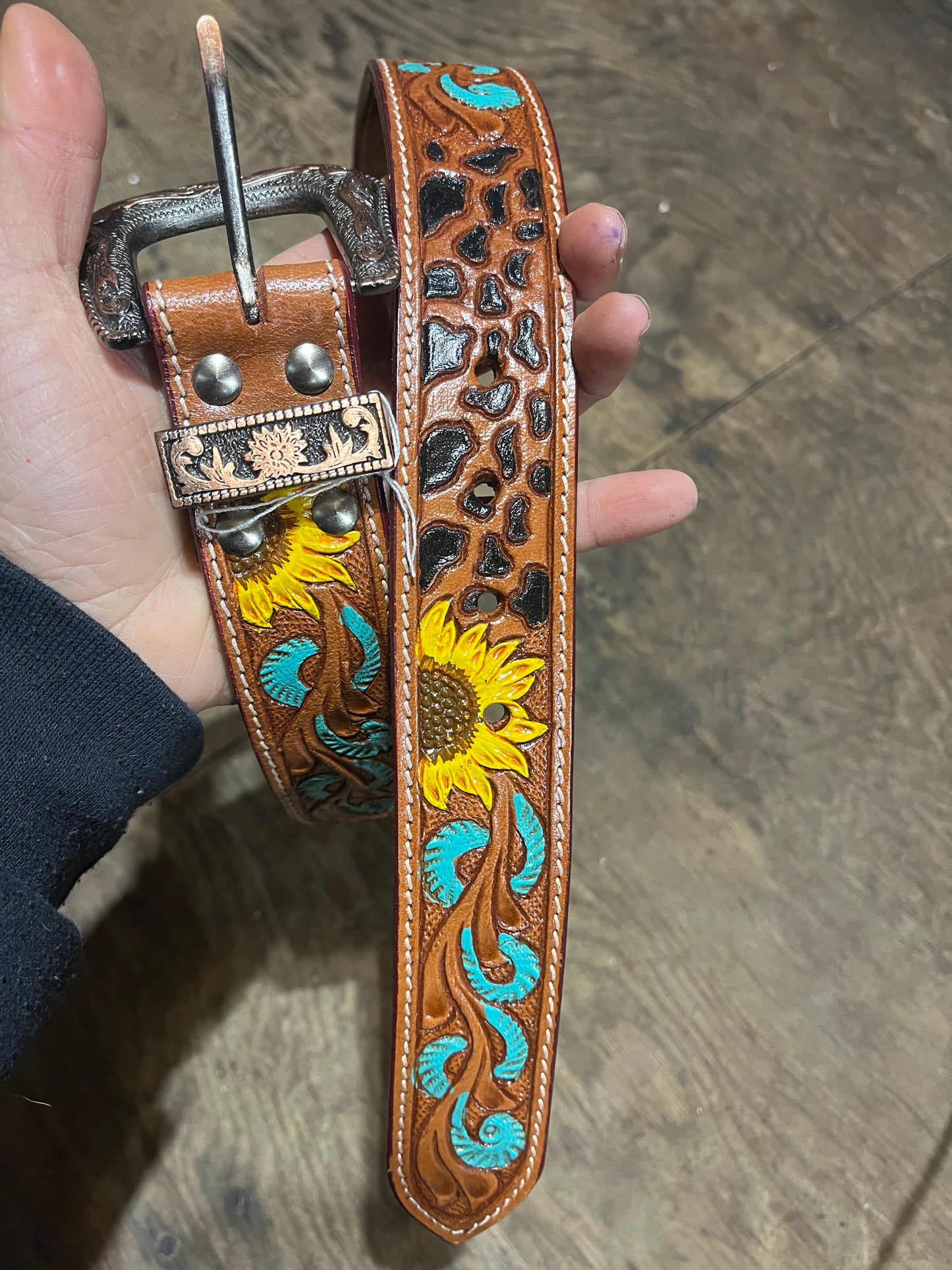 Sunflower leapord belt measures 38.5” in total