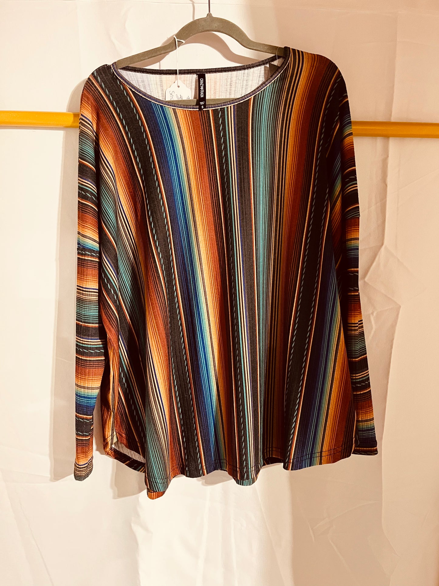 Teal brown striped long sleeve small, unisex sizing roomy fit