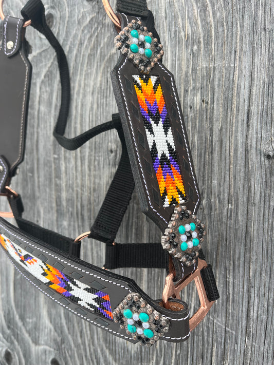 Beaded Bronc noseband halters with matching cheeks