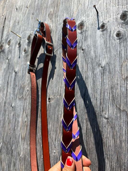 Purple braided barrel rein