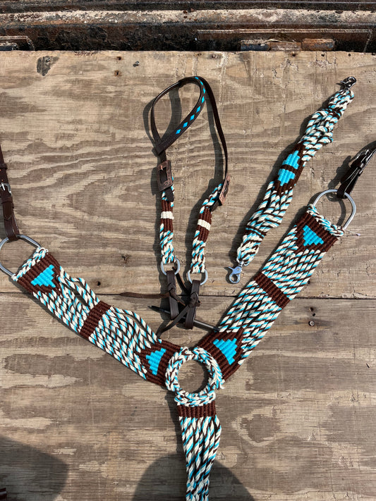 Blue and brown 3 pc matching tack set with wither strap