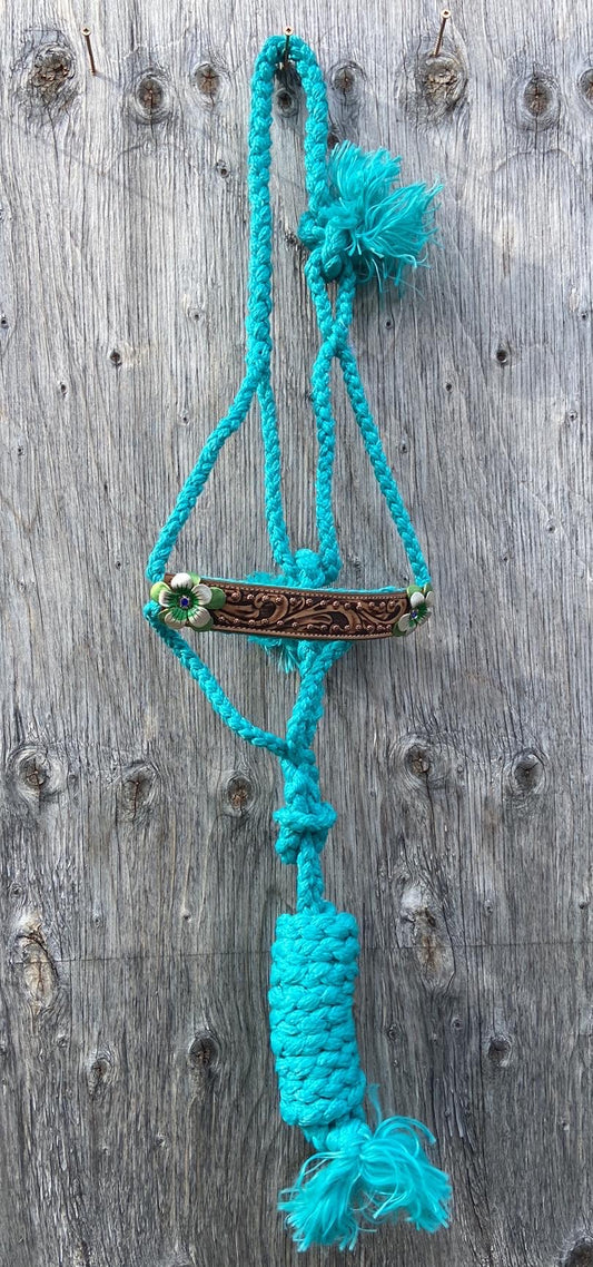 Teal muletape halter lead set with 3D flower