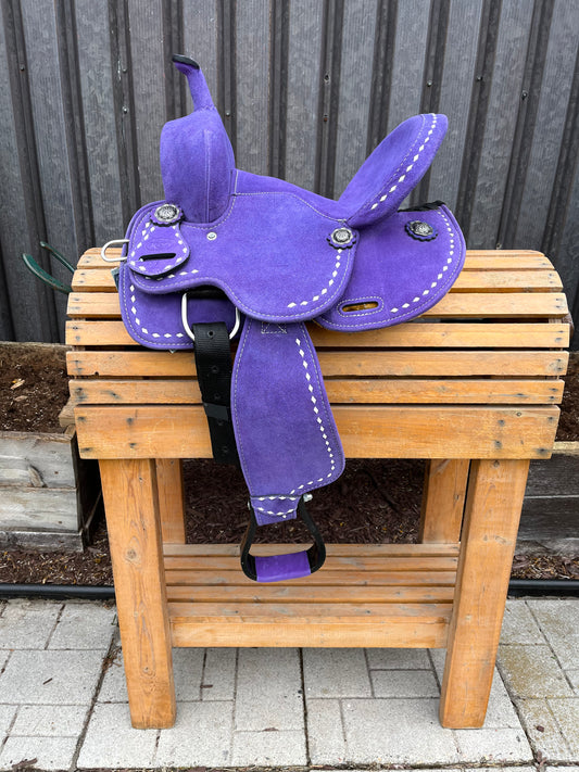 12” purple youth barrel saddle with deep seat