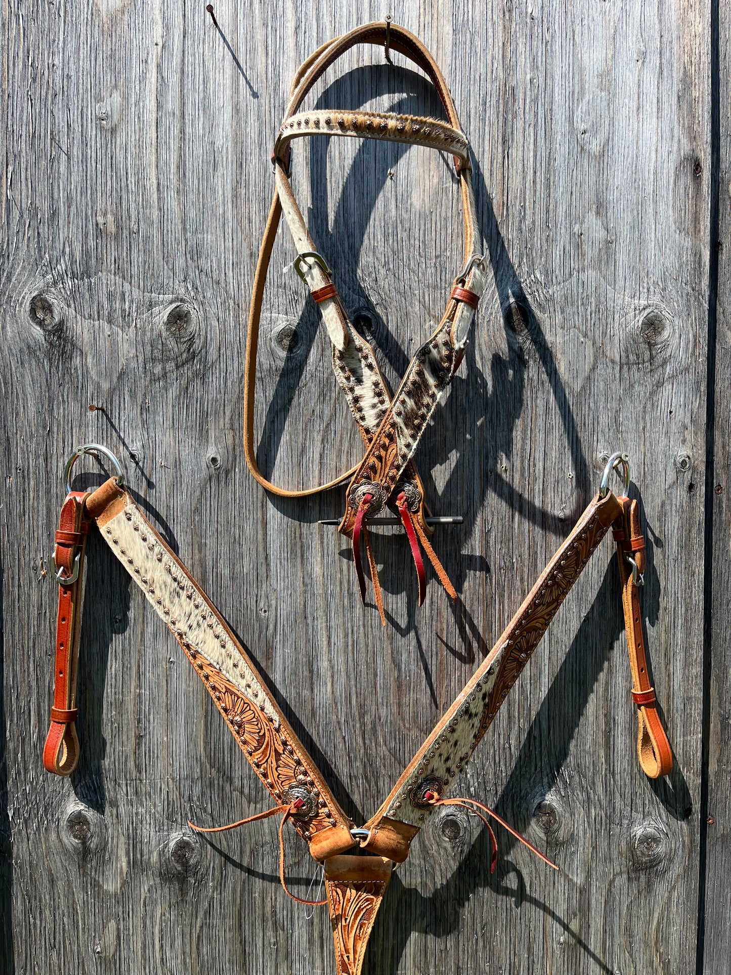 Cowhide sunflower tack set