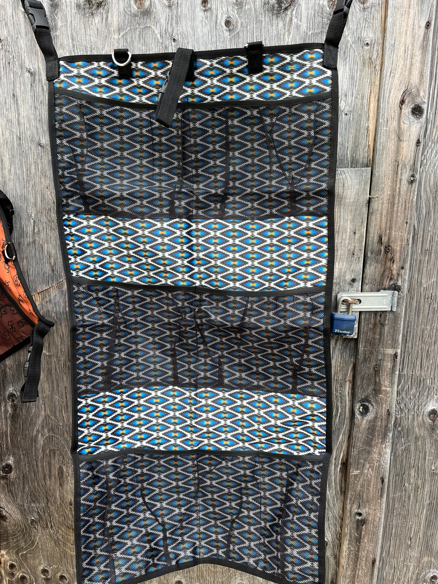 Blue Aztec trailer organizer