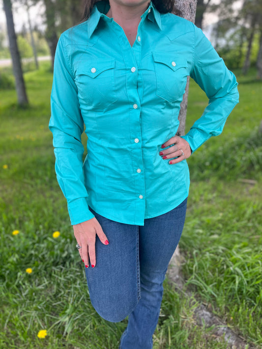 Wrangler retro long sleeve button up turquoise