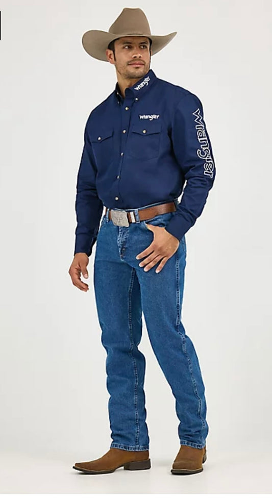 Men’s Wrangler Navy long sleeve button up