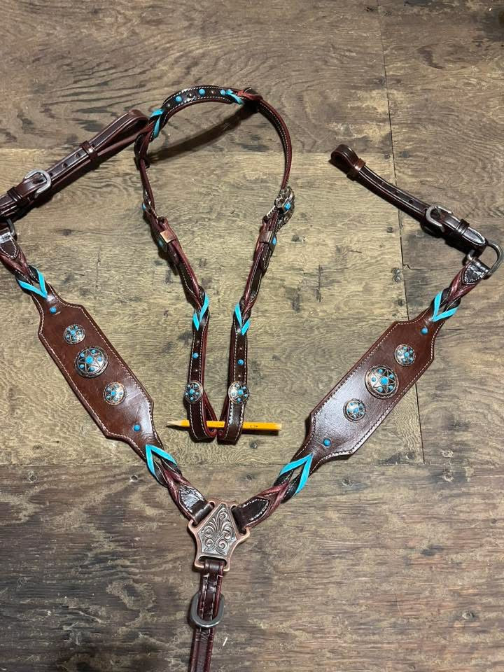 Teal braided one ear tack set