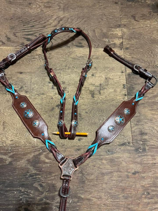 Teal braided one ear tack set