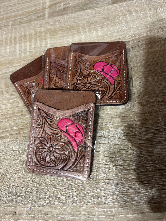 Pink cowboy hat debit card sleeve