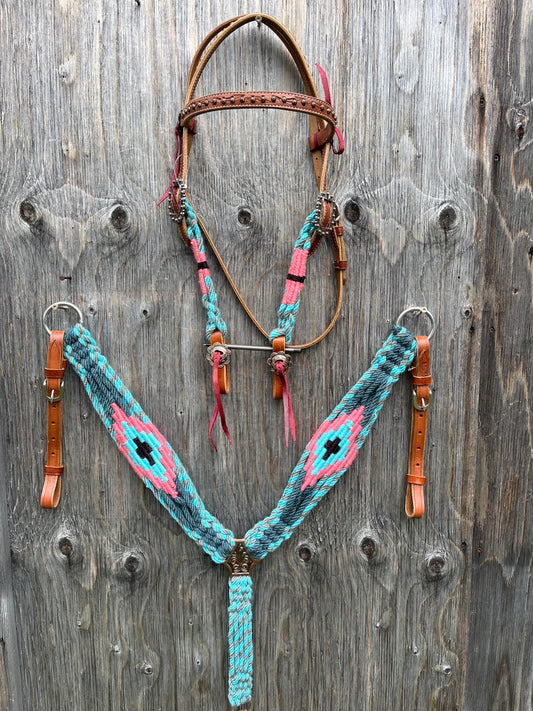 Pink and blue browband tack set