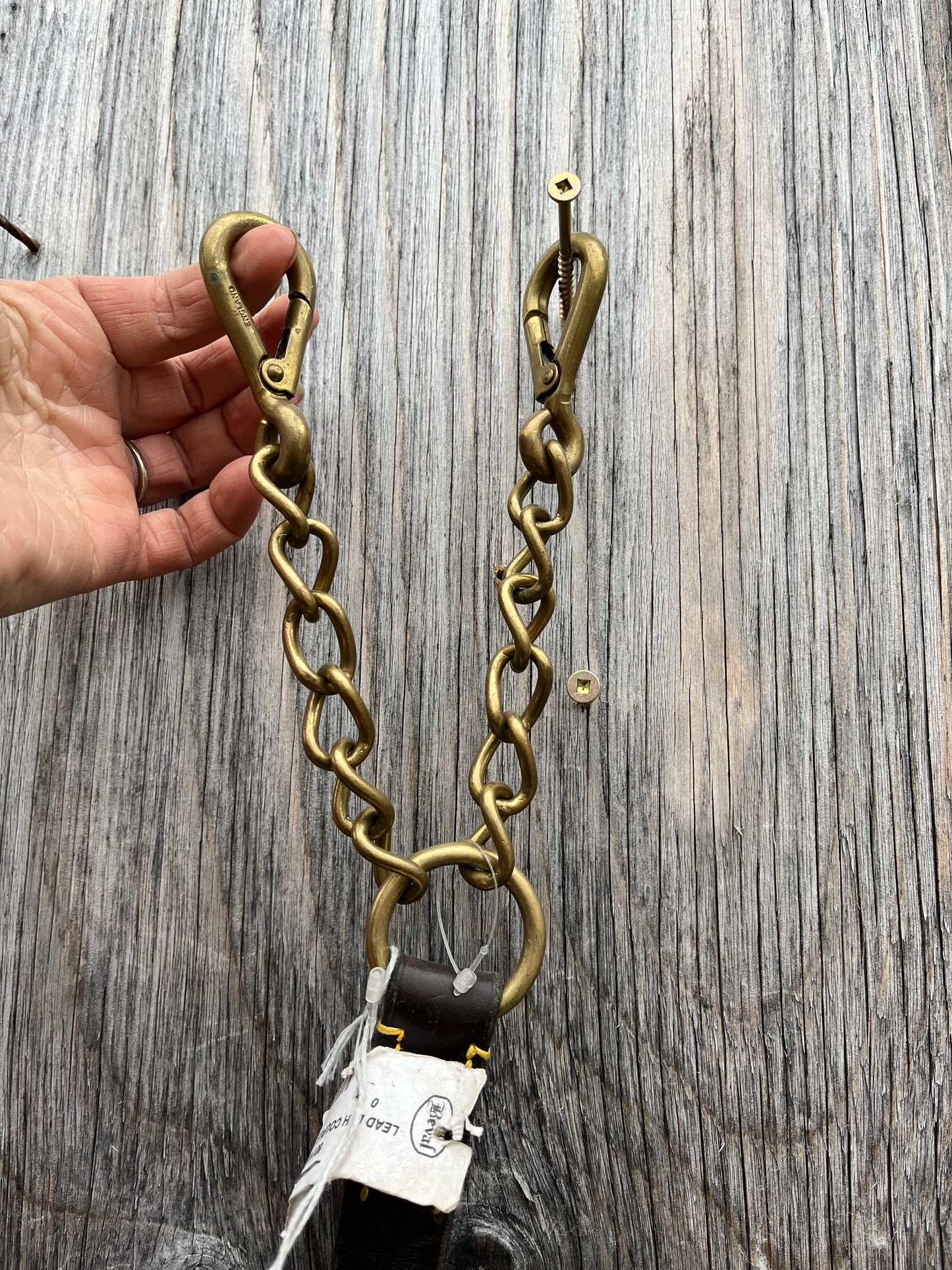 Beval split chain leather lead with brass chains new with tags