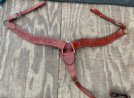 Contoured tooled leather breastplate