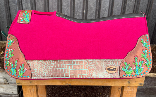 Pink cactus western saddle pad