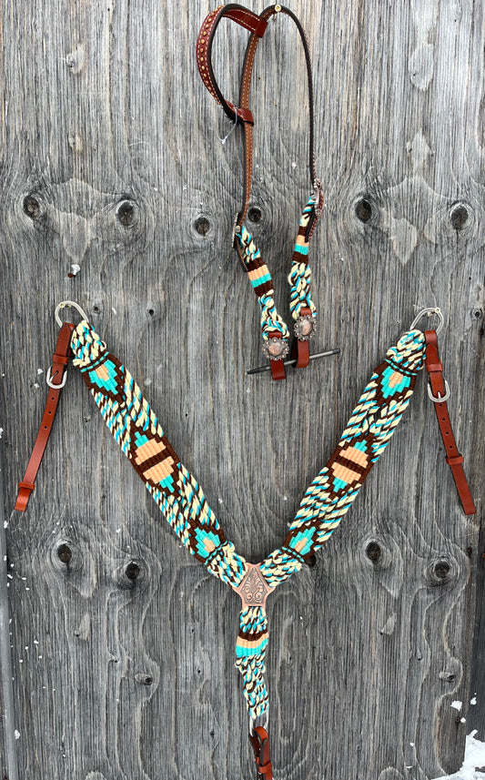 Peach teal and brown corded tack set