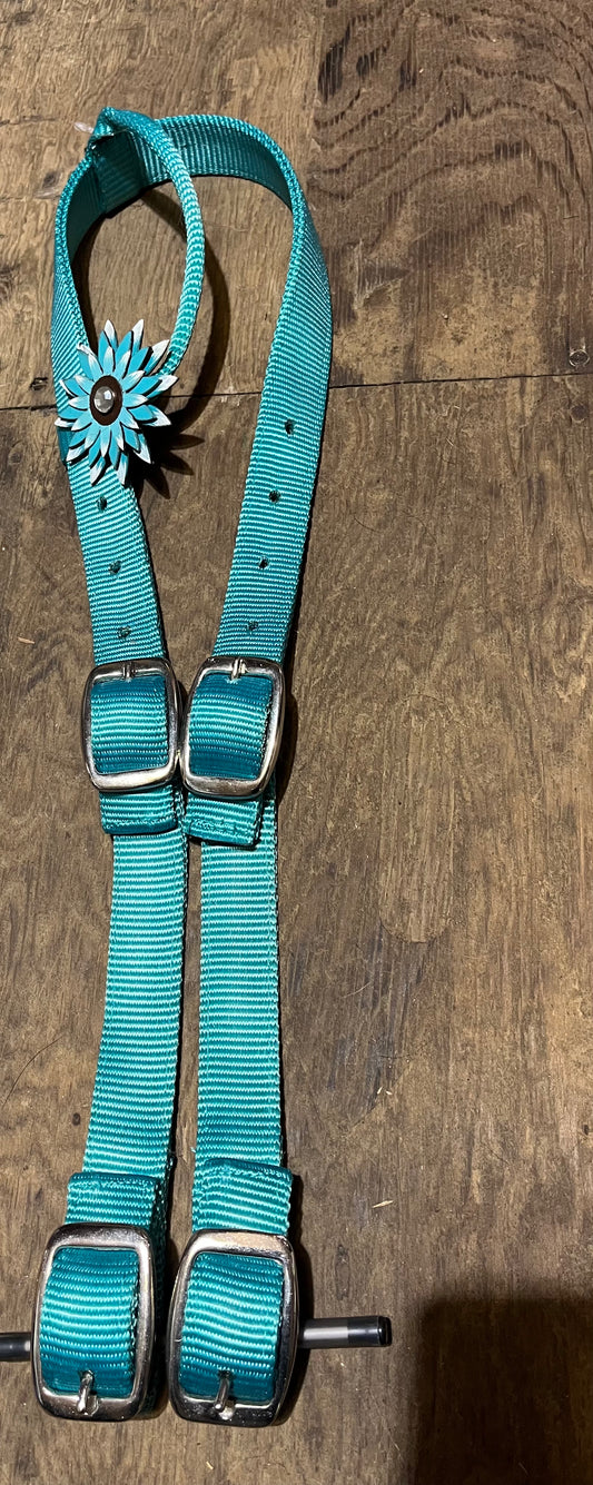Teal flower accent quick change one ear headstall