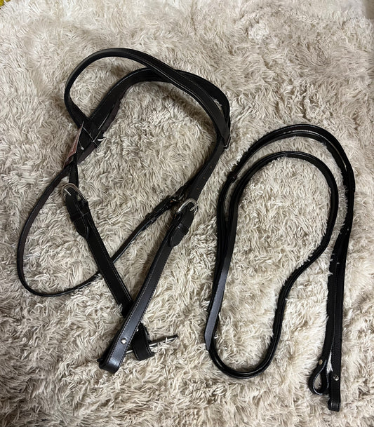 Draft headstall with reins