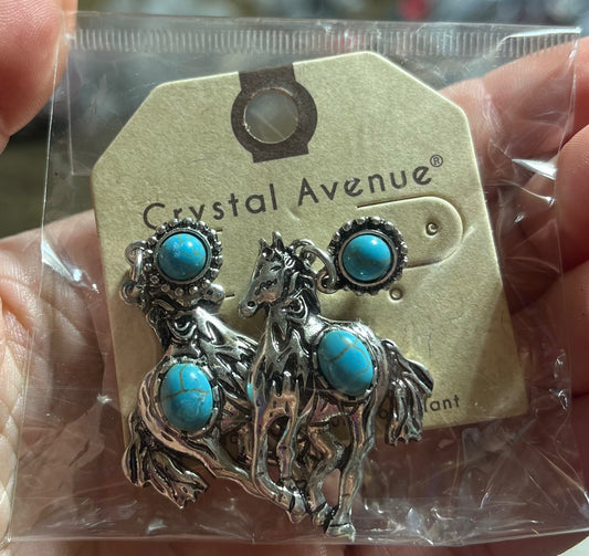 Silver horse earrings with turquoise stones